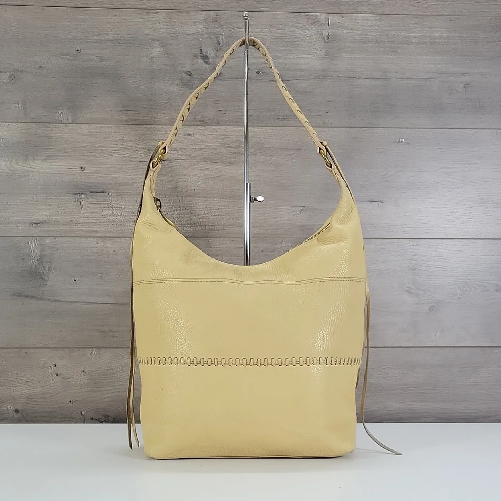 Hobo Cream Pebble Leather Hobo Shoulder Bag